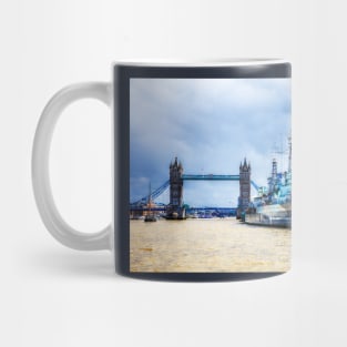 HMS Belfast And Tower bridge, London Mug